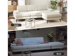 Sofá Esquinero 3 Plazas en Chenilla - con Puff - Carga Máx. 650kg - 244x146x83cm - Beige