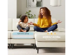 Sofá Esquinero 3 Plazas en Chenilla - con Puff - Carga Máx. 650kg - 244x146x83cm - Beige