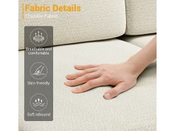 Sofá Esquinero 3 Plazas en Chenilla - con Puff - Carga Máx. 650kg - 244x146x83cm - Beige