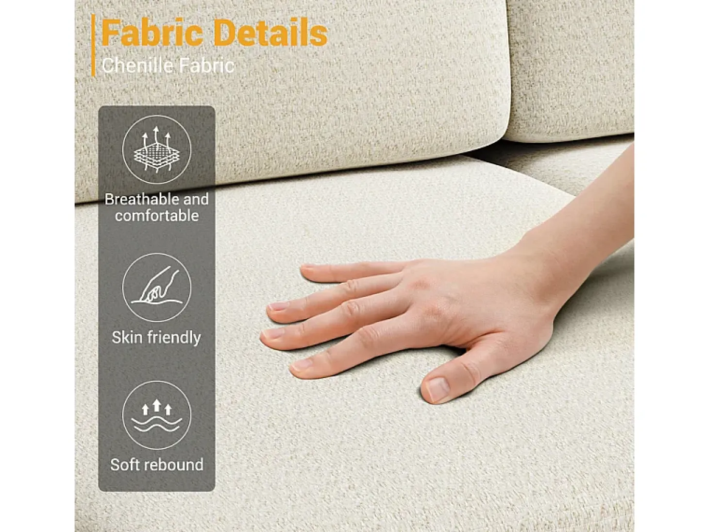 Sofá Esquinero 3 Plazas en Chenilla - con Puff - Carga Máx. 650kg - 244x146x83cm - Beige