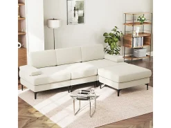 Sofá Esquinero 3 Plazas en Chenilla - con Puff - Carga Máx. 650kg - 244x146x83cm - Beige