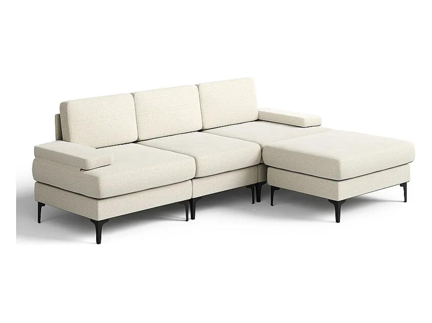 Sofá Esquinero 3 Plazas en Chenilla - con Puff - Carga Máx. 650kg - 244x146x83cm - Beige