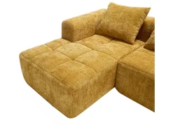 Sofá esquinero amarillo - Sofá recto con bolsillos de almacenamiento y 3 cojines - con chaise longue y reposabrazos