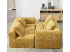 Sofá esquinero amarillo - Sofá recto con bolsillos de almacenamiento y 3 cojines - con chaise longue y reposabrazos
