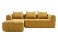 Sofá esquinero amarillo - Sofá recto con bolsillos de almacenamiento y 3 cojines - con chaise longue y reposabrazos