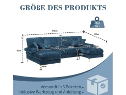 Sofá esquinero azul - Sofá de 4 plazas con asientos y cojines - para salón y dormitorio