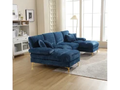 Sofá esquinero azul - Sofá de 4 plazas con asientos y cojines - para salón y dormitorio