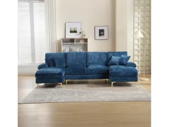 Sofá esquinero azul - Sofá de 4 plazas con asientos y cojines - para salón y dormitorio