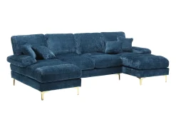 Sofá esquinero azul - Sofá de 4 plazas con asientos y cojines - para salón y dormitorio