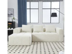 Sofá esquinero beige - Sofá recto con bolsillos de almacenamiento y 3 cojines - con chaise longue y reposabrazos