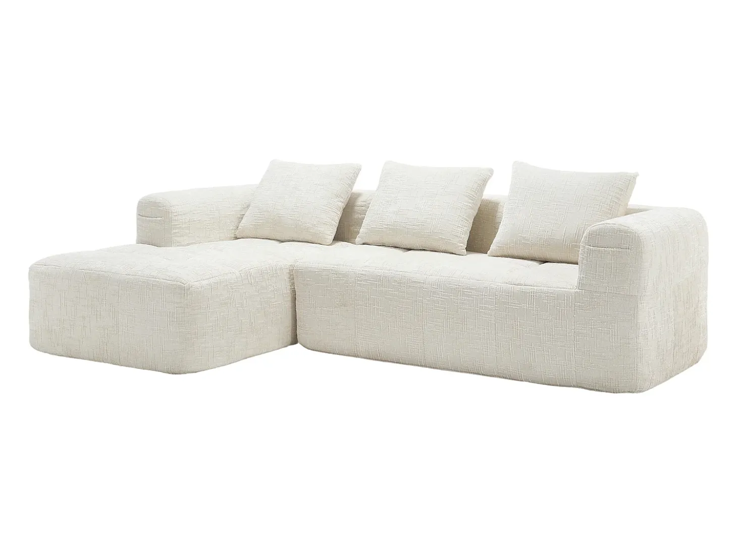 Sofá esquinero beige - Sofá recto con bolsillos de almacenamiento y 3 cojines - con chaise longue y reposabrazos