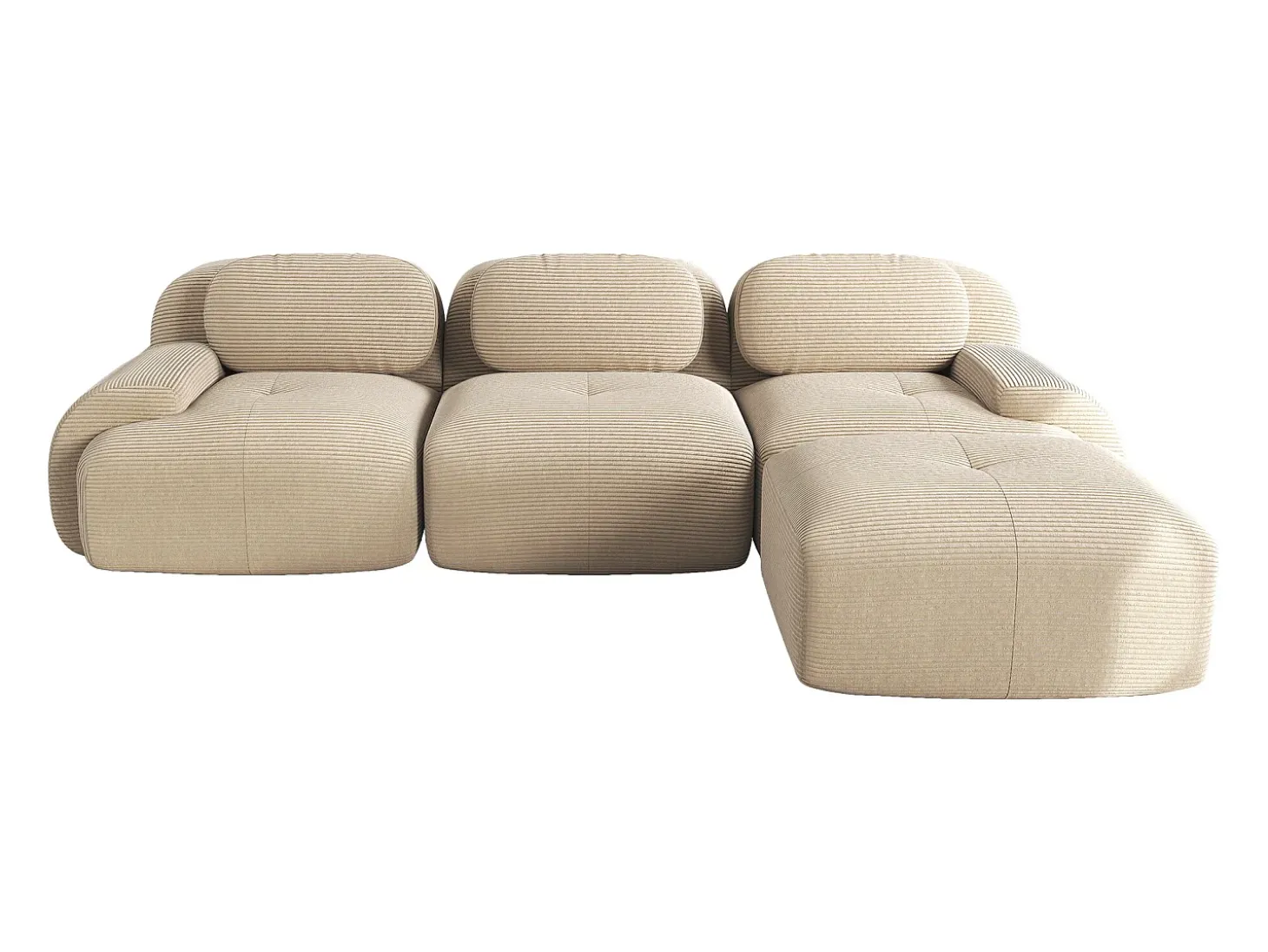 Sofá esquinero beige - Sofá de 3 plazas con reposabrazos curvos y cojines decorativos - pana