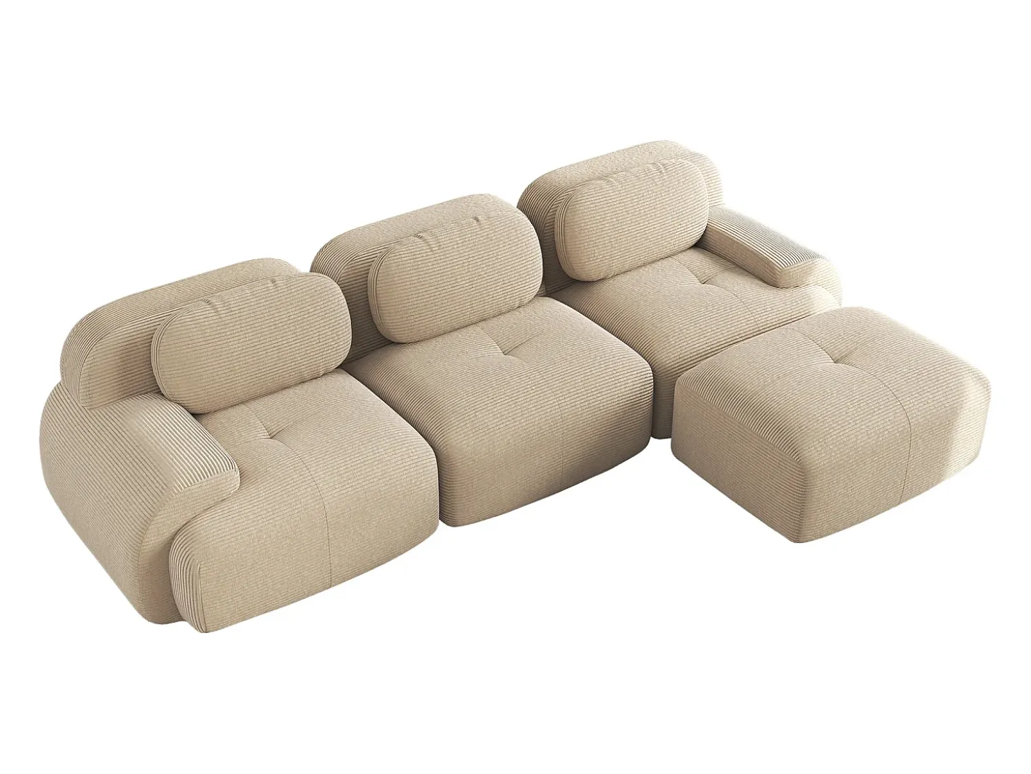 Sofá esquinero beige - Sofá de 3 plazas con reposabrazos curvos y cojines decorativos - pana
