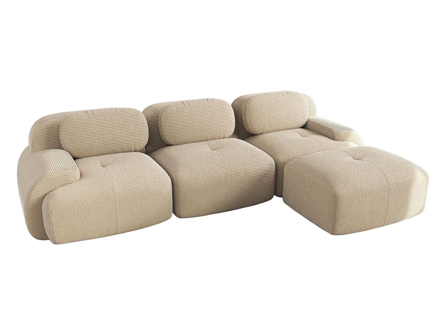 Sofá esquinero beige - Sofá de 3 plazas con reposabrazos curvos y cojines decorativos - pana