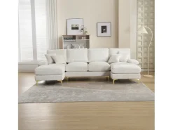 Sofá esquinero beige - Sofá de 4 plazas con asientos y cojines - para salón y dormitorio