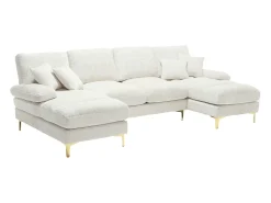 Sofá esquinero beige - Sofá de 4 plazas con asientos y cojines - para salón y dormitorio