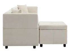 Sofá esquinero con otomana de almacenaje - Chenilla beige - respaldo ergonómico acolchado, para salón u oficina