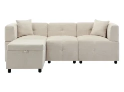 Sofá esquinero con otomana de almacenaje - Chenilla beige - respaldo ergonómico acolchado, para salón u oficina