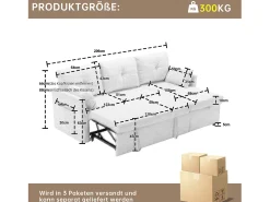 Sofá esquinero convertible de felpa beige con espacio de almacenamiento y chaise longue extraíble - para sala de estar o estudio