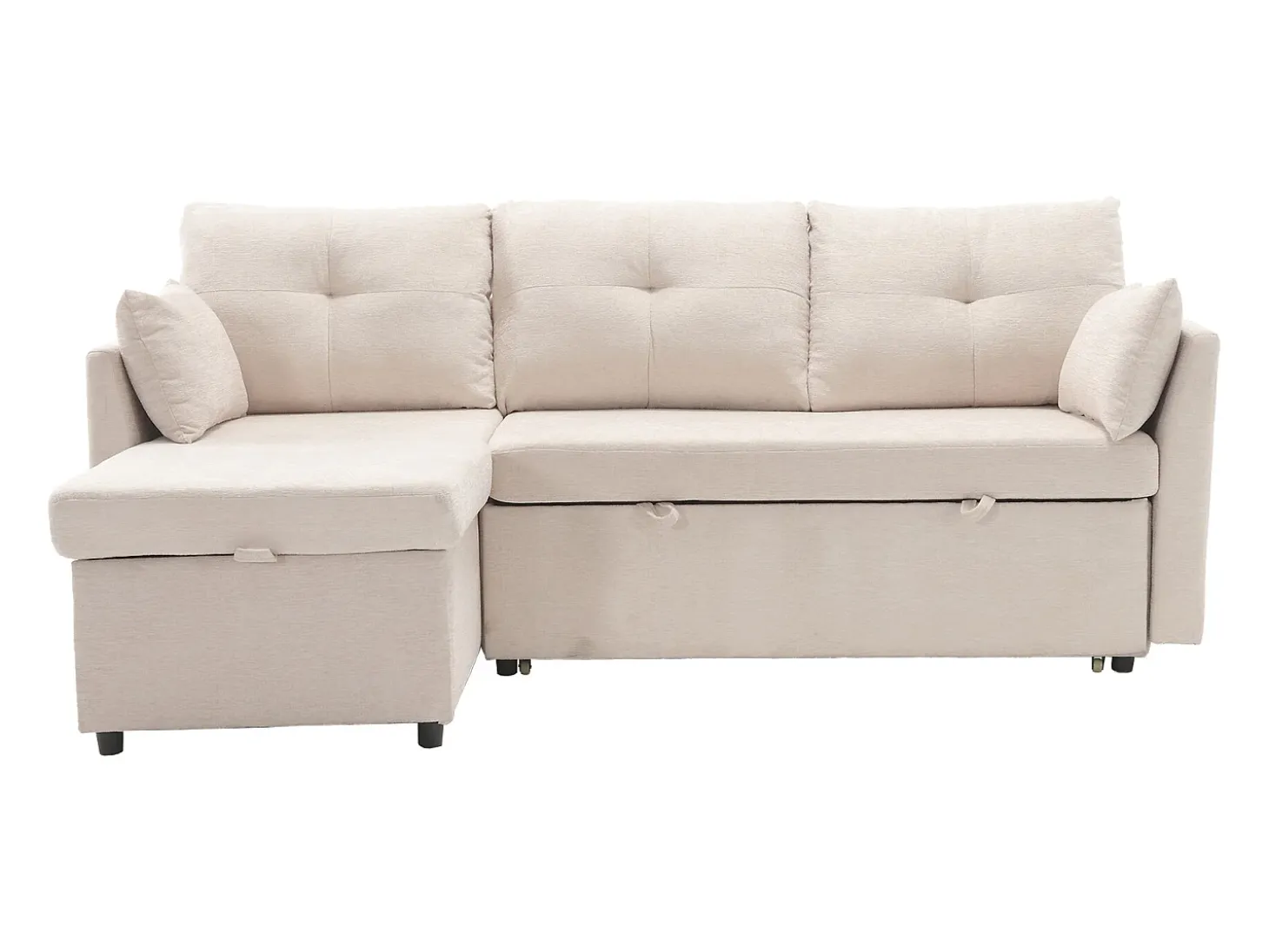 Sofá esquinero convertible de felpa beige con espacio de almacenamiento y chaise longue extraíble - para sala de estar o estudio