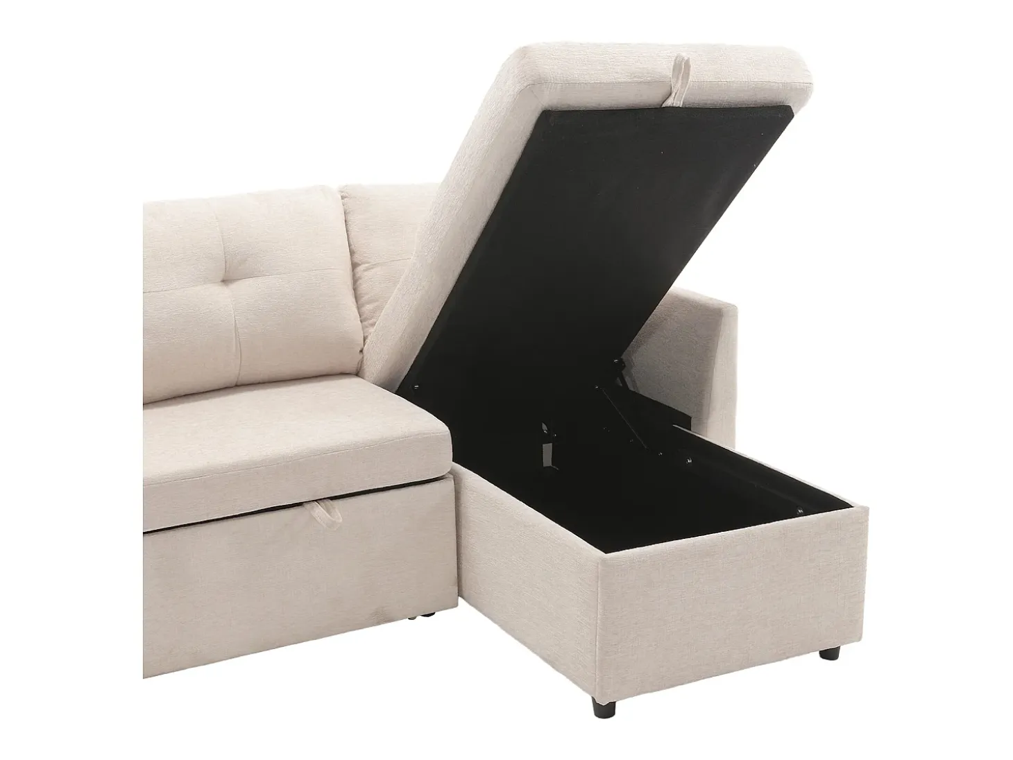 Sofá esquinero convertible de felpa beige con espacio de almacenamiento y chaise longue extraíble - para sala de estar o estudio