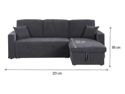 Sofá esquinero convertible de pana - 3 asientos - Gris