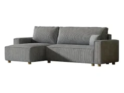 Sofá esquinero convertible en pana gris claro COSY