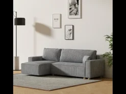 Sofá esquinero convertible en pana gris claro COSY