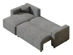 Sofá esquinero convertible en pana gris claro COSY