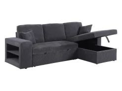 Sofá esquinero convertible/reversible de pana "Axel" - 3 plazas - Gris
