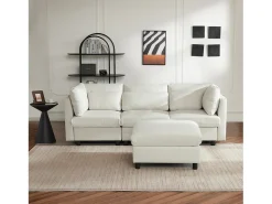 Sofá esquinero de 3 o 4 plazas, tapizado en forma de L, tejido de lino, 220 x 83 x 81 cm, color beige