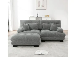 Sofá esquinero de 2 plazas con reposabrazos acolchados y taburete - chenilla gris