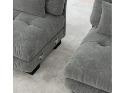 Sofá esquinero de 2 plazas con reposabrazos acolchados y taburete - chenilla gris