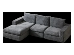 Sofá esquinero de 3 plazas con chaise longue y 3 cojines - Pana gris oscuro
