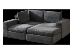 Sofá esquinero de 3 plazas con chaise longue y 3 cojines - Pana gris oscuro