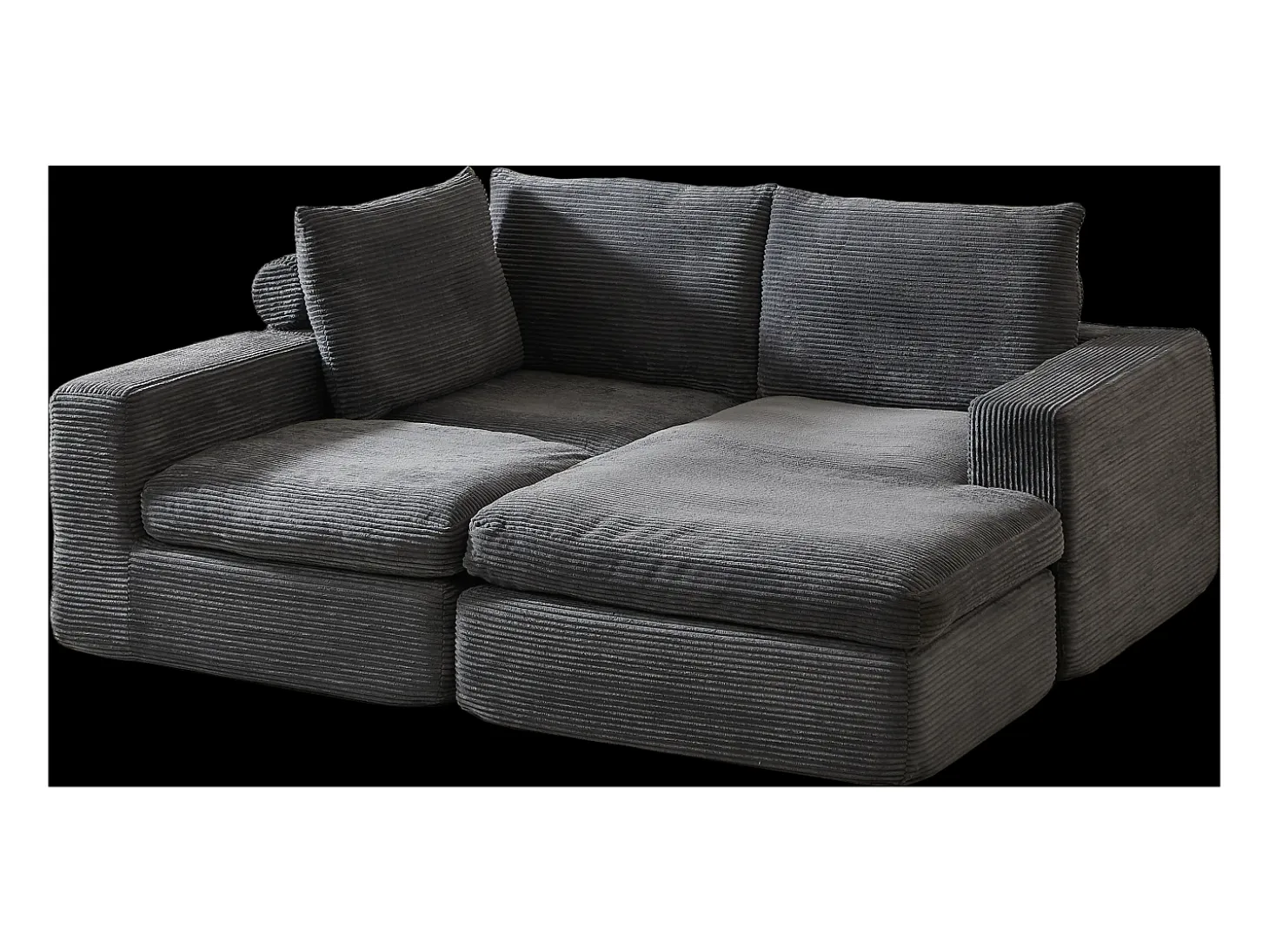 Sofá esquinero de 3 plazas con chaise longue y 3 cojines - Pana gris oscuro