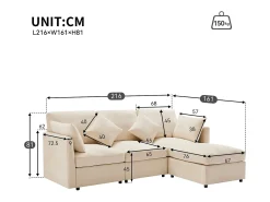 Sofá esquinero de 3 plazas - con reposapiés modular - chenilla - Beige