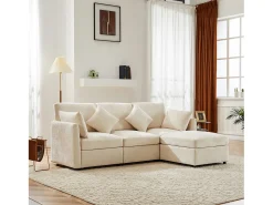 Sofá esquinero de 3 plazas - con reposapiés modular - chenilla - Beige