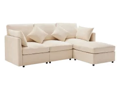 Sofá esquinero de 3 plazas - con reposapiés modular - chenilla - Beige