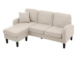 Sofá esquinero de 3 plazas con chaise longue - 185 x 118 x 82 cm - tejido transpirable de algodón y lino - Beige