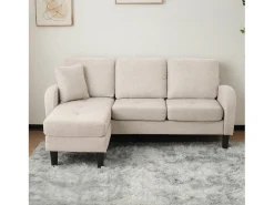 Sofá esquinero de 3 plazas con chaise longue - 185 x 118 x 82 cm - tejido transpirable de algodón y lino - Beige