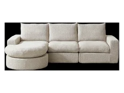 Sofá esquinero de 3 plazas con chaise longue y 3 cojines - Tejido chenilla beige