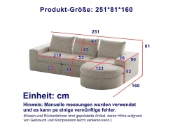 Sofá esquinero de 3 plazas con chaise longue y 3 cojines - Tejido chenilla beige