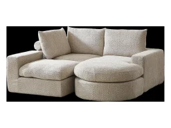 Sofá esquinero de 3 plazas con chaise longue y 3 cojines - Tejido chenilla beige