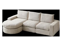 Sofá esquinero de 3 plazas con chaise longue y 3 cojines - Tejido chenilla beige
