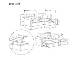 Sofá esquinero de 3 plazas en forma de L - Sofá cama con almacenaje y cojín - Tejido chenilla beige