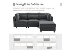 Sofá esquinero derecho convertible con reposapiés - Tela de lino - 220 x 83 x 81 cm - Gris