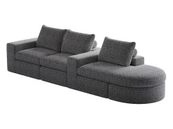 Sofá esquinero gris - Sofá de 3 plazas con 3 cojines y 2 reposacabezas - chenilla