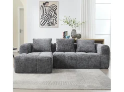Sofá esquinero gris - Sofá recto con bolsillos de almacenamiento y 3 cojines - con chaise longue y reposabrazos