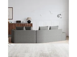 Sofá Esquinero Izquierdo Moderno Súper Grande 4 Plazas, con 4 Cojines, Chaise Longue Curva, Tejido Chenilla, Gris Claro
